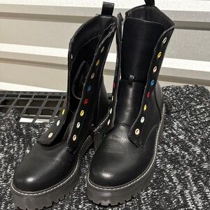 UNIONBAY Black Combat Boots with Colorful Accents